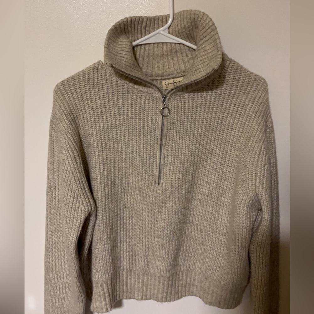 Cropped tan quarter zip top